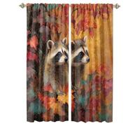 MSYKANIX Modern Colorful Raccoon Rod Pocket Curtain for Bedroom,Realistic Rustic Autumn Forest Beautiful Maple Leaf Animal Red Panda Blackout Window Drapes 2 Panels,Each 53.5Wx160L cm