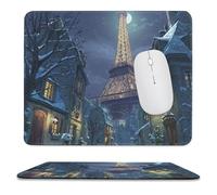 MSYKANIX Modern Realistic Eiffel Tower Soft Stitched Edge Mouse Pad,Beautiful Colorful Winter Paris City Landscap Eiffel Tower Full Moon Non-Slip Mousepad for Office,Home 9.8x11.8 Inch