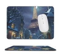 MSYKANIX Modern Realistic Eiffel Tower Soft Stitched Edge Mouse Pad,Beautiful Colorful Winter Paris City Landscap Eiffel Tower Full Moon Non-Slip Mousepad for Office,Home 7.9x9.4 Inch