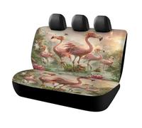 MSYKANIX Modern Realistic Flamingo Car Cover Set for Rear Bench Seat with Polyester,Rustic Colorful Beautiful Garden Animal Pink Floral Lotus Sunset Back Covers Universal