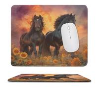 MSYKANIX Modern Rustic Horse Soft Stitched Edge Mouse Pad,Colorful Realistic Native American Horses Floral Sunflowers Sunset Non-Slip Mousepad for Office,Home 25x30 cm
