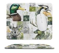 MSYKANIX Modern Rustic Mallard Duck Non-Slip Mousepad,Watercolor Cute Hunting Theme Cabin Wildlife Deer Moose Bird with Most Types of Mouse,Stitched Edges for Decoration 25x30 cm