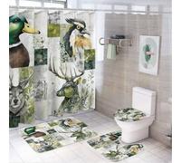 MSYKANIX Modern Rustic Mallard Duck Shower Curtain Set,Watercolor Cute Hunting Theme Cabin Wildlife Deer Moose Bird Shower Decor Sets with Rugs Bathroom Accessories Set with 12 Hooks