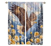 MSYKANIX Modern Rustic Rose Print Eagle Blackout Curtains,Watercolor Snowy Mountain Forest Bald Eagle Floral Rod Pocket Window Drapes for Living Room 2 Panels,Each 80Wx183L cm