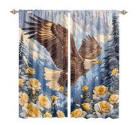 MSYKANIX Modern Rustic Rose Print Eagle Blackout Curtains,Watercolor Snowy Mountain Forest Bald Eagle Floral Rod Pocket Window Drapes for Living Room 2 Panels,Each 107Wx214L cm