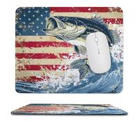 MSYKANIX Modern Vintage Fish Soft Stitched Edge Mouse Pad,Rustic Colorful Hunting Theme Cabin Fishing American Flag Non-Slip Mousepad for Office,Home 25x30 cm