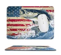 MSYKANIX Modern Vintage Fish Soft Stitched Edge Mouse Pad,Rustic Colorful Hunting Theme Cabin Fishing American Flag Non-Slip Mousepad for Office,Home 20x24 cm