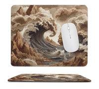 MSYKANIX Modern Vintage Pirate Ship Soft Stitched Edge Mouse Pad,Rustic Colorful Japanese Ocean Great Wave Nautical Sailboat Non-Slip Mousepad for Office,Home 25x30 cm