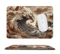 MSYKANIX Modern Vintage Pirate Ship Soft Stitched Edge Mouse Pad,Rustic Colorful Japanese Ocean Great Wave Nautical Sailboat Non-Slip Mousepad for Office,Home 20x24 cm