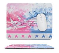 MSYKANIX Modern Watercolor Airplane Non-Slip Mousepad,Pink Realistic Abstract American Flag Fighter Jet Aircraft with Most Types of Mouse,Stitched Edges for Decoration 25x30 cm