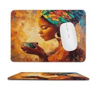 MSYKANIX Modern Watercolor Black Girl Soft Stitched Edge Mouse Pad,Realistic Oil Painting African American Woman Coffee Non-Slip Mousepad for Office,Home 20x24 cm