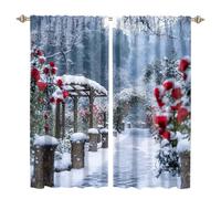 MSYKANIX Modern Winter Snowflake Curtains,Rustic Watercolor Wild Red Rose Forest Garden Snow Mountain Rod Pocket Window Drapes for Living Room 2 Panels,Each 50.5Wx114L cm（Decor）