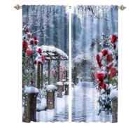 MSYKANIX Modern Winter Snowflake Rod Pocket Curtain for Bedroom,Rustic Watercolor Wild Red Rose Forest Garden Snow Mountain Blackout Window Drapes 2 Panels,Each 53.5Wx137L cm