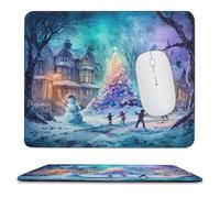 MSYKANIX Realistic Beautiful Christmas Non-Slip Mousepad,Watercolor Rustic Pine Tree Snowmen Merry Christmas Theme with Most Types of Mouse,Stitched Edges for Decoration 25x30 cm