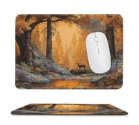MSYKANIX Realistic Beautiful Deer Non-Slip Mousepad,Colorful Rustic Cabin Autumn Forest Plant Trees Animal Elk Moose with Most Types of Mouse,Stitched Edges for Decoration 25x30 cm
