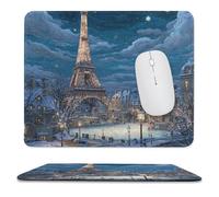 MSYKANIX Realistic Beautiful Eiffel Tower Non-Slip Mousepad,Modern Colorful Winter Paris City Landscap Eiffel Tower Full Moon with Most Types of Mouse,Stitched Edges for Decoration 9.8x11.8 Inch