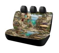 MSYKANIX Realistic Beautiful Italian Beach Car Rear Seat Covers Interior for Trucks SUV,Colorful Rustic Coastal Village Ocean Flower Hydrangea Automotive Accessories