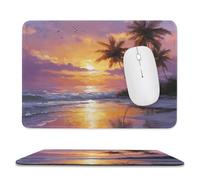 MSYKANIX Realistic Beautiful Summer Beach Soft Stitched Edge Mouse Pad,Watercolor Oil Painting Coastal Animal Seagulls Palm Trees Sunset Non-Slip Mousepad for Office,Home 20x24 cm