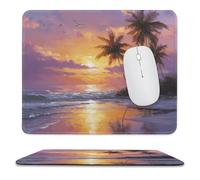 MSYKANIX Realistic Beautiful Summer Beach Soft Stitched Edge Mouse Pad,Watercolor Oil Painting Coastal Animal Seagulls Palm Trees Sunset Non-Slip Mousepad for Office,Home 25x30 cm