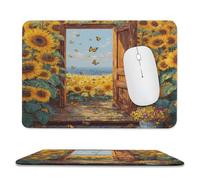 MSYKANIX Realistic Beautiful Sunflowers Non-Slip Mousepad,Rustic Watercolor Spring Garden Wildlife Butterflies Floral with Most Types of Mouse,Stitched Edges for Decoration 20x24 cm