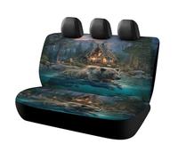 MSYKANIX Realistic Cabin Bear Car Rear Seat Covers Interior for Trucks SUV,Colorful Rustic Spring Forest Mountain Pine Tree Animal Brown Bear Automotive Accessories