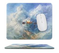 MSYKANIX Realistic Colorful Airplane Non-Slip Mousepad,Modern Watercolor Oil Painting Beautiful Sky Clouds Aircraft with Most Types of Mouse,Stitched Edges for Decoration 25x30 cm