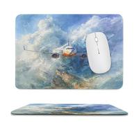 MSYKANIX Realistic Colorful Airplane Soft Stitched Edge Mouse Pad,Modern Watercolor Oil Painting Beautiful Sky Clouds Aircraft Non-Slip Mousepad for Office,Home 20x24 cm