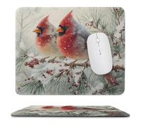 MSYKANIX Realistic Colorful Bird Non-Slip Mousepad,Rustic Cute Winter Forest Snow Pine Trees Red Birds with Most Types of Mouse,Stitched Edges for Decoration 25x30 cm