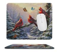 MSYKANIX Realistic Colorful Bird Soft Stitched Edge Mouse Pad,Rustic Cute Winter Forest Snow Pine Trees Red Birds Butterfly Non-Slip Mousepad for Office,Home 25x30 cm