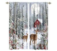 MSYKANIX Realistic Colorful Deer Blackout Curtains,Rustic Beautiful Winter Snow Forest Pine Trees Cabin Elk Full Moon Rod Pocket Window Drapes for Living Room 2 Panels,Each 80Wx183L cm