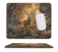 MSYKANIX Realistic Colorful Deer Non-Slip Mousepad,Rustic Cabin Autumn Forest Maple Leaf Wildlife Moose Sunset with Most Types of Mouse,Stitched Edges for Decoration 25x30 cm