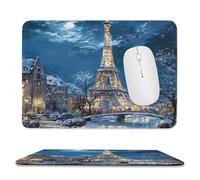 MSYKANIX Realistic Colorful Eiffel Tower Non-Slip Mousepad,Modern Oil Painting Winter Paris Landscap Eiffel Tower Full Moon with Most Types of Mouse,Stitched Edges for Decoration 7.9x9.4 Inch