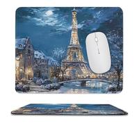 MSYKANIX Realistic Colorful Eiffel Tower Soft Stitched Edge Mouse Pad,Modern Oil Painting Winter Paris Landscap Eiffel Tower Full Moon Non-Slip Mousepad for Office,Home 9.8x11.8 Inch
