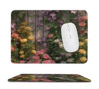 MSYKANIX Realistic Colorful Floral Soft Stitched Edge Mouse Pad,Beautiful Rustic Wooden Boards Spring Garden Plant Flower Rose Non-Slip Mousepad for Office,Home 20x24 cm