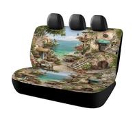 MSYKANIX Realistic Colorful Italian Beach Car Rear Seat Covers Interior for Trucks SUV,Rustic Beautiful Coastal Village Ocean Sailboat Tree Floral Automotive Accessories