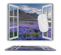 MSYKANIX Realistic Colorful Lavender Non-Slip Mousepad,Beautiful Rustic Open Window Nature Landscape Mountain Floral with Most Types of Mouse,Stitched Edges for Decoration 25x30 cm