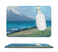 MSYKANIX Realistic Colorful Lighthouse Non-Slip Mousepad,Rustic Oil Painting Ocean Mountain Coastal Beautiful Spring Floral with Most Types of Mouse,Stitched Edges for Decoration 20x24 cm