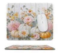MSYKANIX Realistic Colorful Pumpkin Non-Slip Mousepad,Rustic Wooden Boards Fall Thanksgiving Maple Leaves Flower with Most Types of Mouse,Stitched Edges for Decoration 25x30 cm