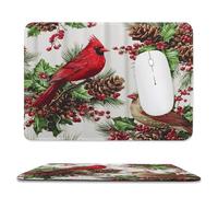 MSYKANIX Realistic Cute Bird Non-Slip Mousepad,Rustic Colorful Winter Christmas Pine Leaves Pinecone Red Birds with Most Types of Mouse,Stitched Edges for Decoration 20x24 cm