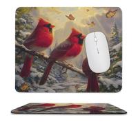 MSYKANIX Realistic Cute Bird Non-Slip Mousepad,Rustic Colorful Winter Forest Snow Pine Trees Red Birds Butterfly with Most Types of Mouse,Stitched Edges for Decoration 25x30 cm