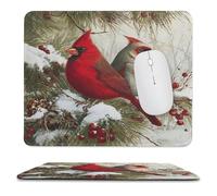 MSYKANIX Realistic Cute Bird Soft Stitched Edge Mouse Pad,Colorful Rustic Winter Forest Snow Pine Trees Red Birds Non-Slip Mousepad for Office,Home 25x30 cm