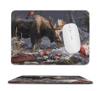 MSYKANIX Realistic Cute Moose Soft Stitched Edge Mouse Pad,Rustic Colorful Winter Snow Forest Animal Deer Elk Red Bird Mushroom Non-Slip Mousepad for Office,Home 20x24 cm