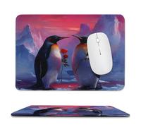 MSYKANIX Realistic Cute Penguin Soft Stitched Edge Mouse Pad,Watercolor Oil Painting Romantic Red Rose Winter Iceberg Animal Non-Slip Mousepad for Office,Home 20x24 cm
