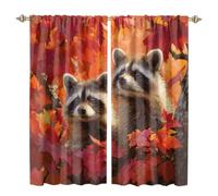 MSYKANIX Realistic Cute Raccoon Blackout Curtains,Rustic Colorful Autumn Forest Beautiful Maple Leaf Animal Red Panda Rod Pocket Window Drapes for Living Room 2 Panels,Each 80Wx160L cm