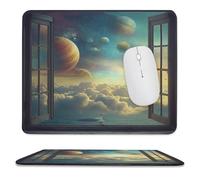 MSYKANIX Realistic Fantasy Galaxy Planet Non-Slip Mousepad,Modern Beautiful Open Window Outer Space Nebula with Most Types of Mouse,Stitched Edges for Decoration 25x30 cm