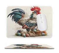 MSYKANIX Realistic Minimalist Rooster Non-Slip Mousepad,Rustic Watercolor American Flag Farmhouse Animal Chicken with Most Types of Mouse,Stitched Edges for Decoration 20x24 cm