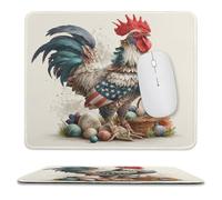 MSYKANIX Realistic Minimalist Rooster Non-Slip Mousepad,Rustic Watercolor American Flag Farmhouse Animal Chicken with Most Types of Mouse,Stitched Edges for Decoration 25x30 cm