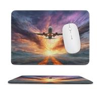 MSYKANIX Realistic Modern Airplane Non-Slip Mousepad,Rustic Colorful Beautiful Sunset Aircraft with Most Types of Mouse,Stitched Edges for Decoration 20x24 cm