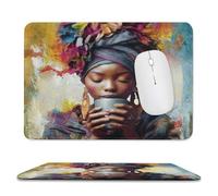 MSYKANIX Realistic Modern Black Girl Soft Stitched Edge Mouse Pad,Watercolor Oil Painting African American Woman Coffee Non-Slip Mousepad for Office,Home 20x24 cm