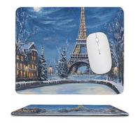 MSYKANIX Realistic Modern Eiffel Tower Non-Slip Mousepad,Beautiful Oil Painting Winter Paris Landscap Eiffel Tower Full Moon with Most Types of Mouse,Stitched Edges for Decoration 9.8x11.8 Inch